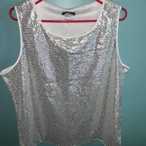New IN'VOLAND Silver Sequin and White Sleeveless Top - Party, Concert, Club! 18W